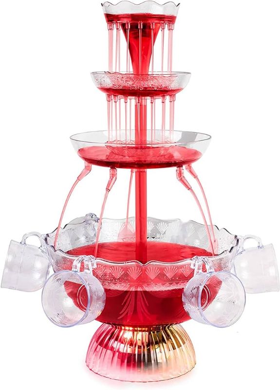 Photo 1 of 3-Tier Party Drink Dispenser – 1.5-Gallon Punch Fountain with LED Light Base and 5 Cups – Juice, Soda, or Mimosa Tower