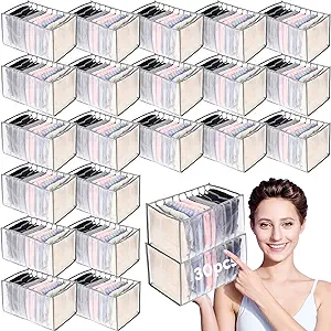 Photo 3 of 30 Pcs Wardrobe Clothes Organizer Drawer Organizers for Clothing Foldable Closet Organizers Mesh Dividers Storage for Jeans, Trousers, T Shirts and Skirts (9 Grid)