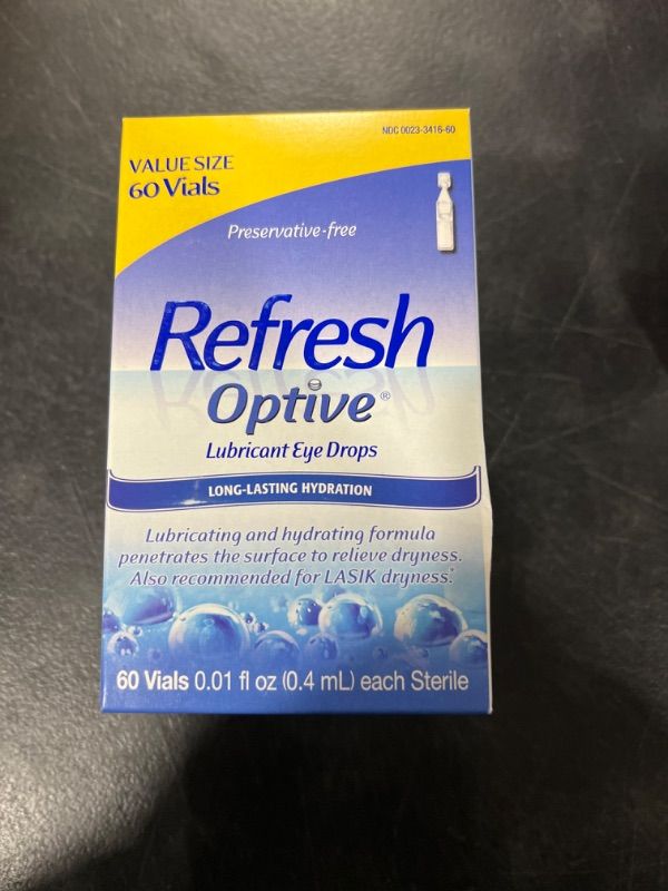 Photo 2 of Refresh Optive Lubricant Eye Drops, Preservative-Free, 0.01 Fl Oz Single-Use Containers, 60 Count 60 Count (Pack of 1) exp nov 2024