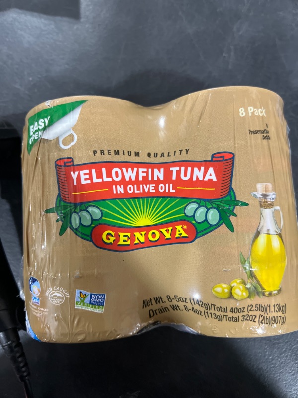 Photo 2 of Genova Premium Yellowfin Tuna in Olive Oil, Wild Caught, Solid Light, 5 oz. Can (Pack of 8) 5 Ounce (Pack of 8) BB 5/16/26