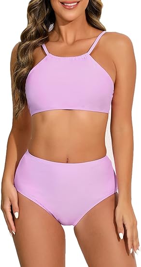 Photo 1 of Halcurt Women Bikini Set Two Piece Swimsuit Crop Top with Bottom Halter Bathing Suit SIZE L