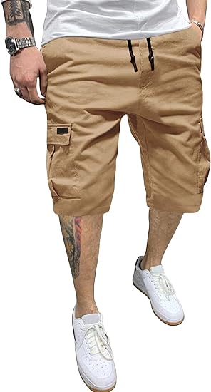 Photo 1 of Cozyease Men's Solid Drawstring Waist Cargo Shorts Casual Flap Pocket Loose Going Out Shorts SIZE M