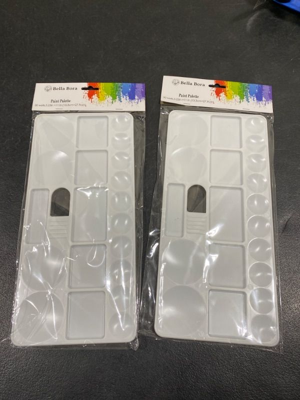 Photo 1 of 2 PACK Bella Bora Paint Palette with 20 Wells | Painting Supplies Tray for Watercolor, Oil, Acrylic Paints | Empty Plastic Wet Artist Mixing Art Paint Holder Organizer for Painters and Kids | 5.25" x 11"