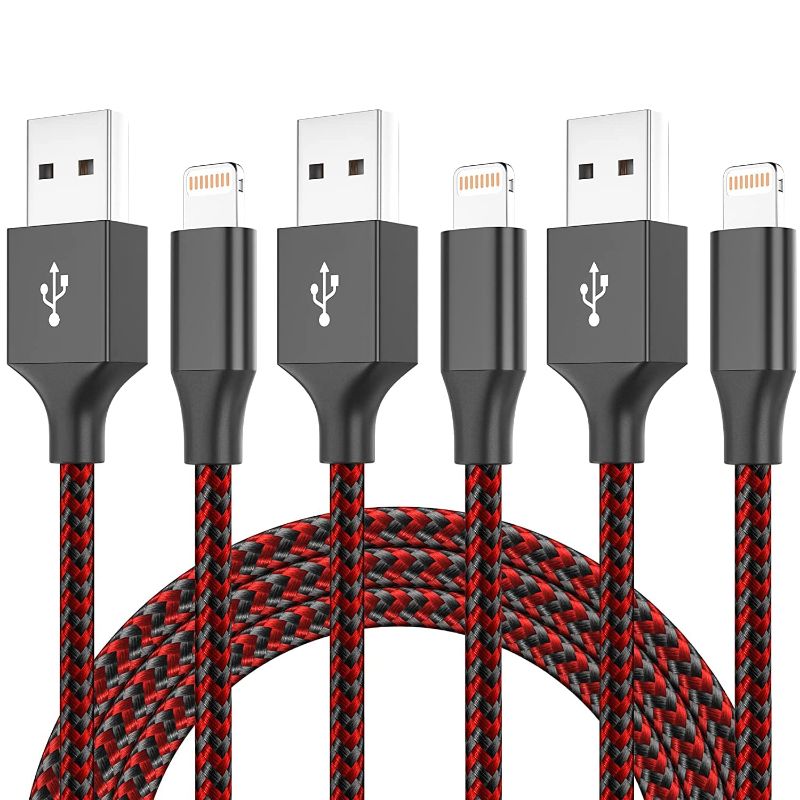 Photo 1 of Apple MFi Certified iPhone Charger 3Pack 10FT Lightning Cable Fast Charging Nylon Braided Syncing Long Cord Compatible with iPhone 13/12/11/Pro/XS/Max/XR/X/8/8P/7 and More - BlackRed 