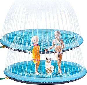 Photo 1 of 2 Pcs Non Slip Splash Sprinkler Pad 67'' Foldable Dog Pool Inflatable Dog Sprinkler Pool Toys for Summer Outdoor Water Backyard Girls Boys Pet Dog