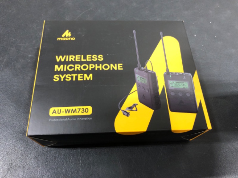 Photo 1 of MAONO Wireless Lavalier Microphone System, Lapel Mic with -10dB Attenuation and Low Cut, Real-time Audio Monitoring, 48-Channel and Mute Compatible with Canon Nikon Sony DSLR, Camcorders(AU-WM730)