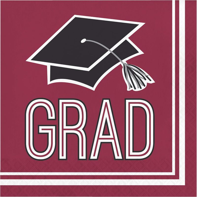 Photo 1 of 108ct Graduation School Spirit Disposable Napkins Burgundy