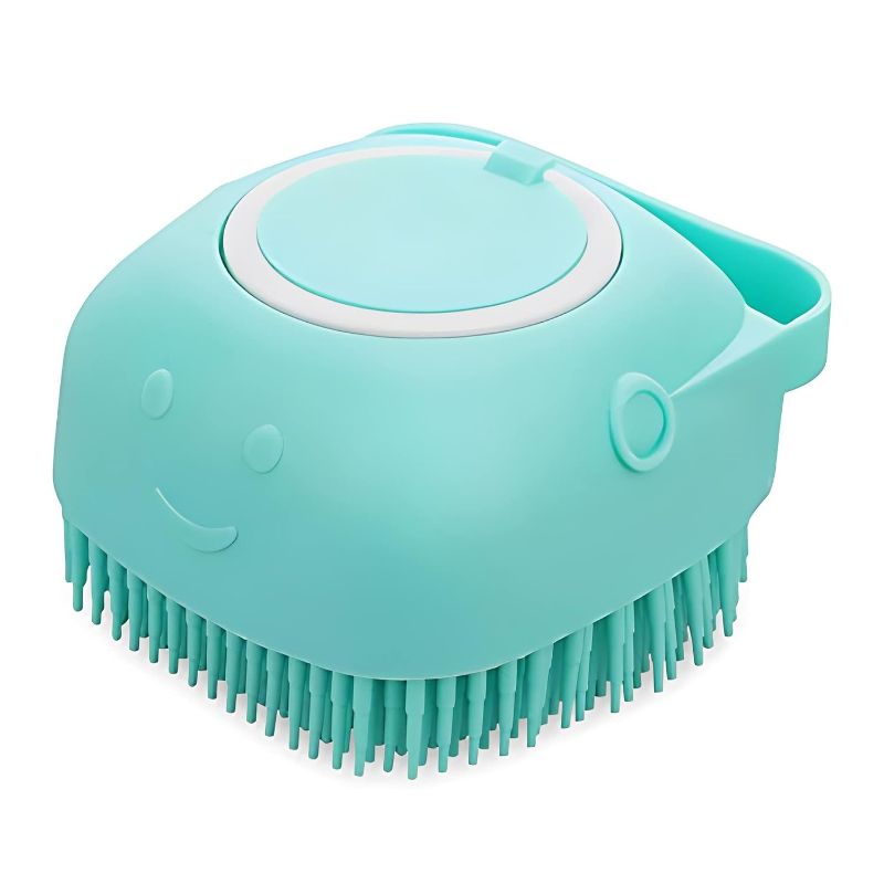 Photo 1 of 2 PACK Molain Dog Cat Bath Brush Comb Silicone Rubber Dog /Puppy Massage Brush Hair Fur Grooming Cleaning Brush Soft Shampoo Dispenser (blue) 