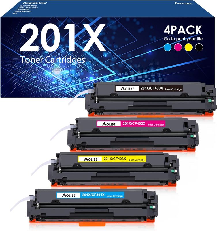 Photo 1 of 201X Toner Cartridge Compatible for HP 201X 201A 4 Pack CF400A CF401A CF402A CF403A High Yield for HP Color Laserjet Pro MFP M277dw M252dw M277n M277c6 (Black, Cyan, Magenta, Yellow)
