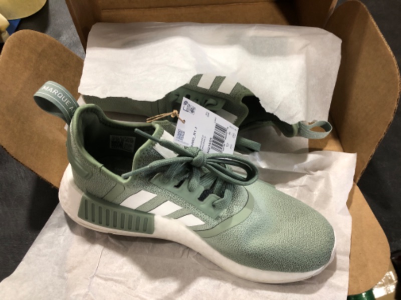 Photo 2 of adidas unisex-child Nmd_r1's Sneaker Size 7 Big Kid Light Silver Green/White/Light Silver Green