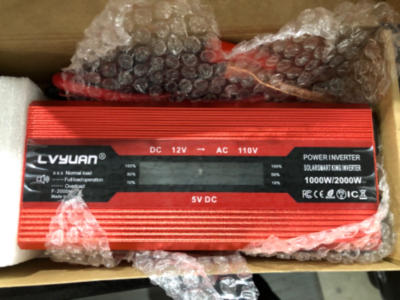Photo 1 of Cantonape 1000W/2000W(Peak) Car Power Inverter DC 12V to 110V AC Converter with LCD Display Dual AC Outlets and Dual USB Car Charger for Car Home Laptop Truck Red 1000W
