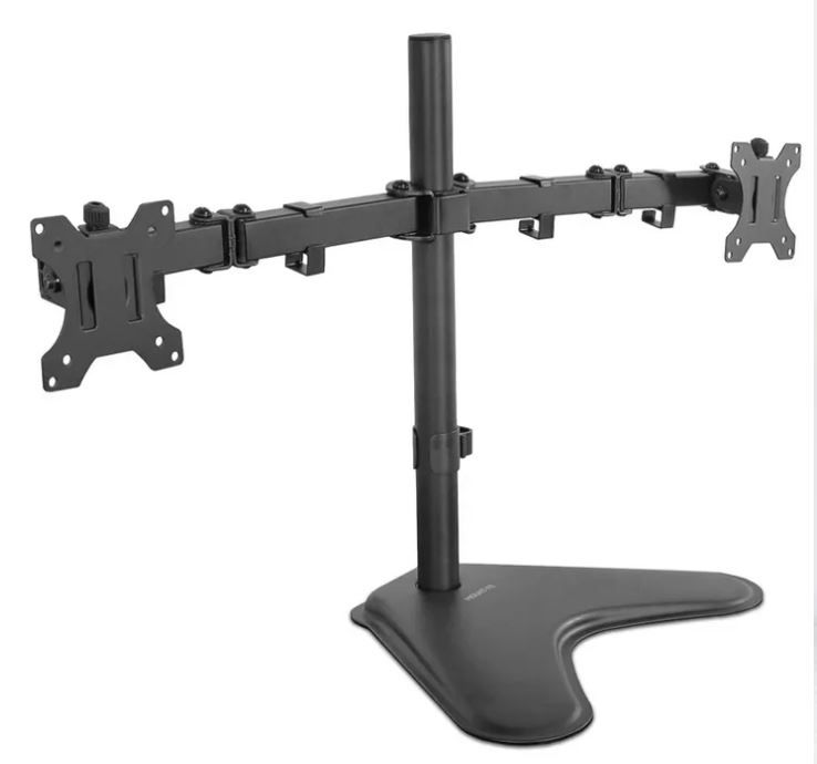 Photo 1 of Mount-It! Double Monitor Desk Stand Fits 21 - 32 Inch Computer Screens | Freestanding Base | 2 Heavy Duty Full Motion Adjustable Arms
