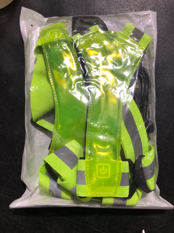 Photo 2 of OMKHE LED Reflective Vest Running Gear, USB Rechargeable LED Light Up Vest High Visibility with Adjustable Waist/Shoulde Green