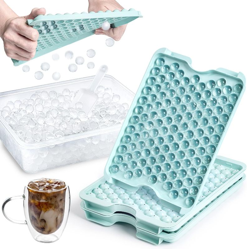 Photo 1 of Combler Mini Ice Cube Tray with Lid and Bin, Ice Trays for Freezer 3 Pack, 123X3 Pcs Upgraded Round Ice Cube Trays, Mini Ice Maker, Crushed Ice Tray for Chilling Coffee Drinks, Kitchen Gadgets, Blue