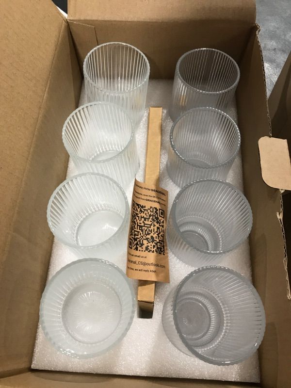 Photo 1 of Gracenal Cocktail Glasses Drinking Set, Glass Cups Sets of 8, 4Pcs Glass Coffee Cups with Straws 12oz & 4Pcs Ribbed Glassware Set 9oz, Highball Glasses for Home Kitchen Christmas Party Wedding Gifts 12oz & 9oz Set of 8