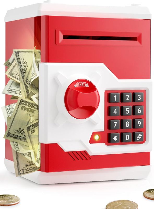 Photo 1 of  Piggy Bank Toys for Kids, Electronic Money Bank Password ATM for Cash, Auto Scroll Coin Saving Box Best Toy Gifts for Boys Girls3 4 5 6 7 8 Year Old (Red)