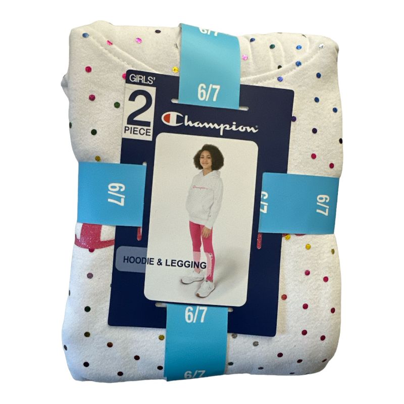 Photo 1 of Champion Girl S 2 Piece Heavyweight Hoodie & Legging Active Set (White/Wow Pink 6/7)