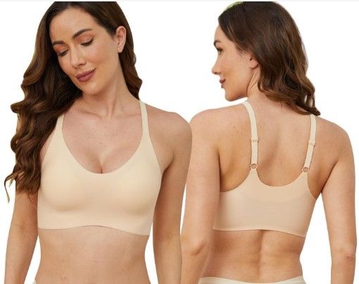 Photo 1 of DIKOORI V-Neck Wirefree Seamless Bras for Women Comfort Soft Lightly Bra with Removable Pads Small Nude