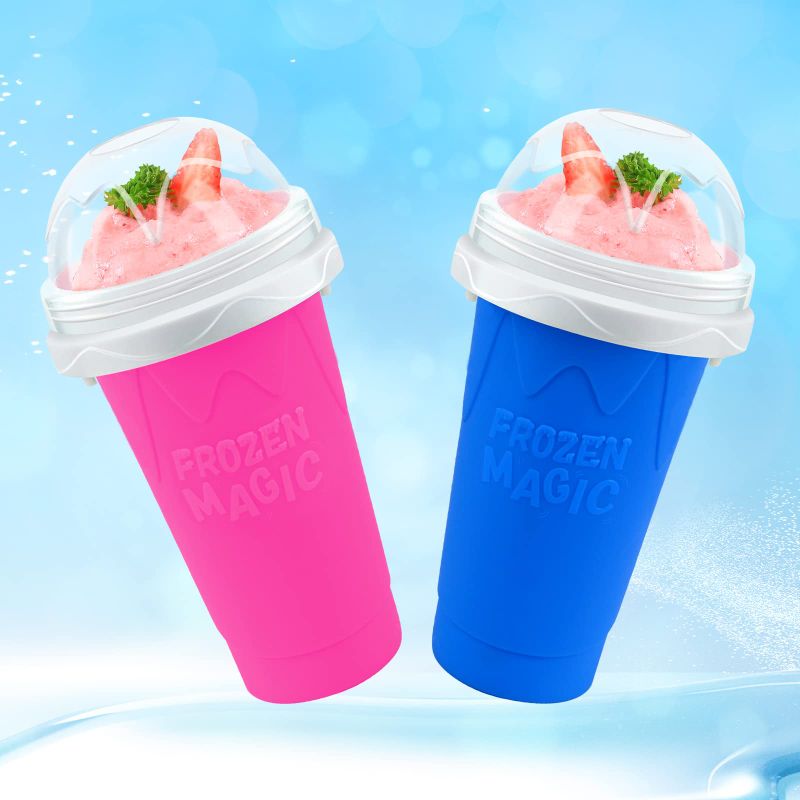 Photo 1 of 2 Pack Slushie Maker Cup, TIK TOK Frozen Magic Smoothies Cup, Double Layers Silica Cup, DIY Homemade Slushies, Cooling Maker Cup, Freeze Mug Tools, Portable Squeeze Icy Cup for Milkshake(Blue+Pink)