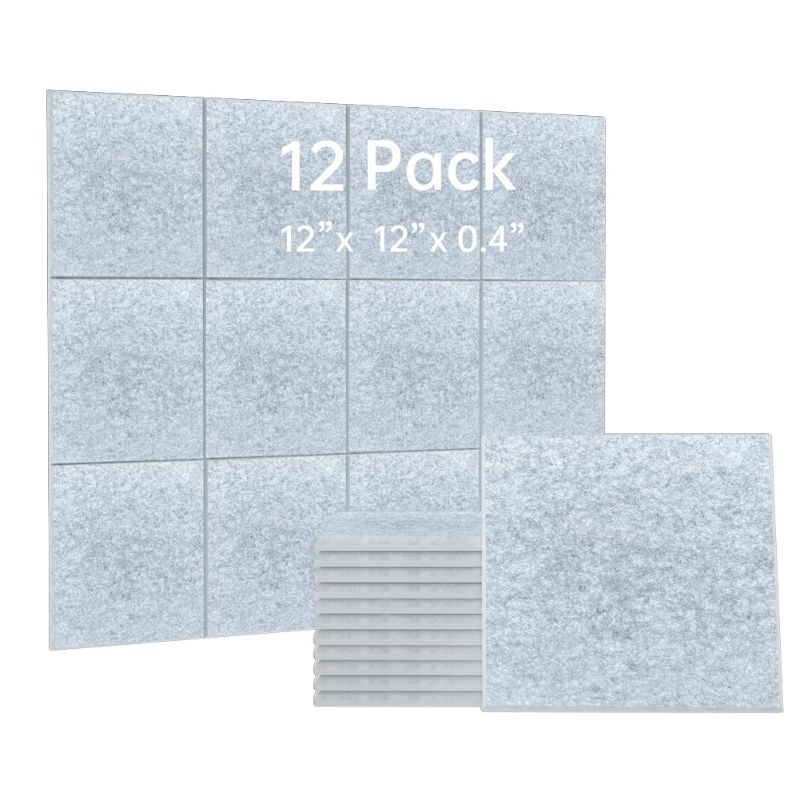 Photo 1 of 12 Pack Acoustic Panels with Self-Adhesive,12 * 12 * 0.4”inches Sound Proof Foam Panels,Decorative Soundproof Wall Panels,Sound Dampening Panels (Square, Silver Gray) Square Silver Gray