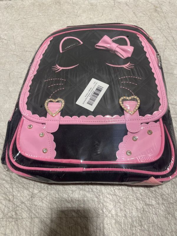 Photo 2 of Efree Cute Cat Face Bow Diamond Bling Waterproof Pink School Backpack Girls Book Bag Large Black Set