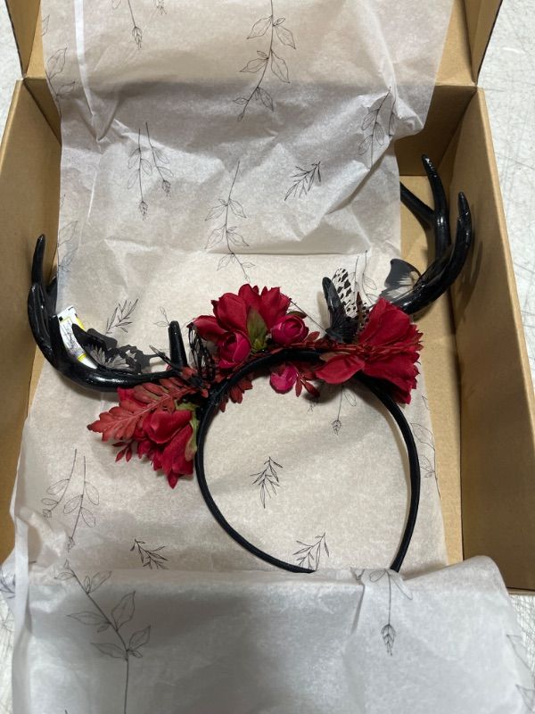 Photo 1 of cosmisun Reindeer Antlers Headband Handmade Forest Fairy Deer Horn Headbands Headdress Costume Masquerade Halloween Christmas
