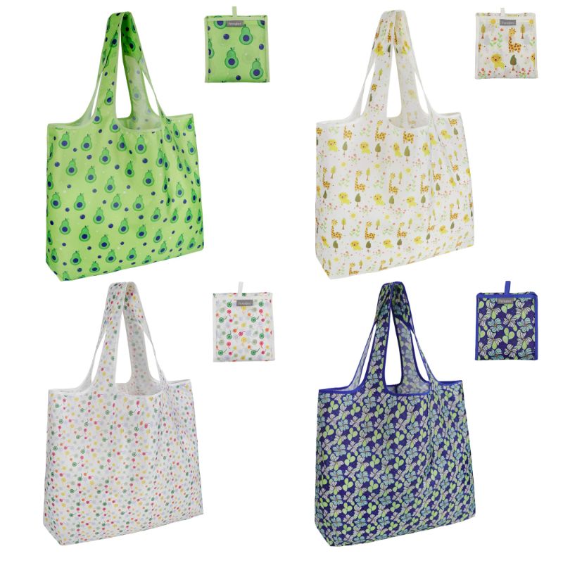 Photo 1 of Feveqher 4 Pack Reusable Grocery Bags, Large Capacity Over 50LB, Reusable Shopping Bags with Ripstop Fabric Avocado-dandelion-flower-giraffe