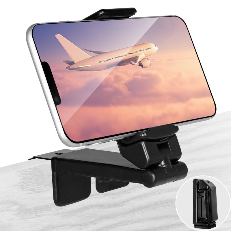 Photo 1 of XUNICUTE Airplane Phone Holder Mount, Universal Seat Back Tray Table Airplane Travel Essentials for Flying with 360°Rotating, Handsfree Plane Phone Clip, Travel Gadgets Accessories for Airplane Black