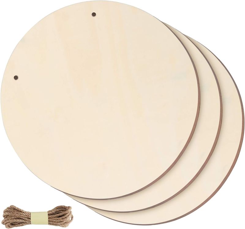 Photo 1 of  3 Pieces Wood Circles for Crafts 13inch Thick 0.2'', Unfinished Wood Rounds Wooden Cutouts for Crafts, Door Hanger, Door Design, Wood Burning