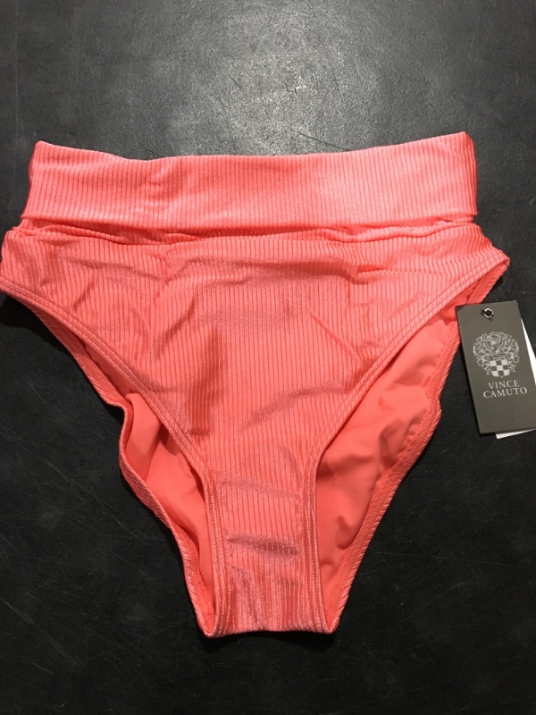 Photo 2 of Vince Camuto Women's Ribbed Roll-Over High-Waist Bikini Bottoms - Peach Size M
