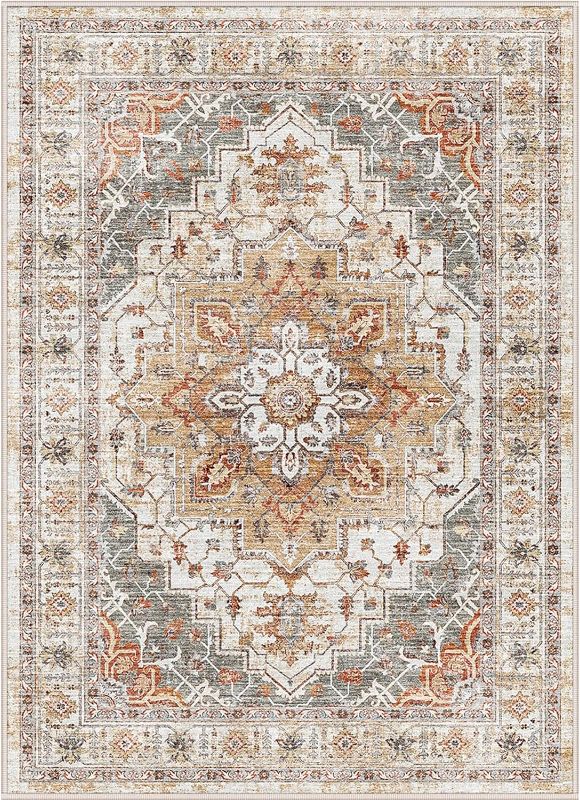 Photo 2 of befbee Washable Rug 2x3 Area Rugs for Living Room - Stain Resistant Non-Slip Backing Rugs for Bedroom - Vintage Boho Persian Large Area Rug (Turmeric/Grey, 2x3)