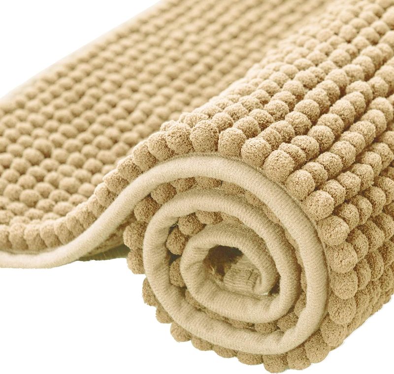 Photo 1 of  Bathroom Rugs Chenille Bath Rug Soft Short Plush Bath Mat Soft Shower Mat Water Absorbent Shower Mat Quick Dry Machine Washable(Yellow Beige,16" x 14")