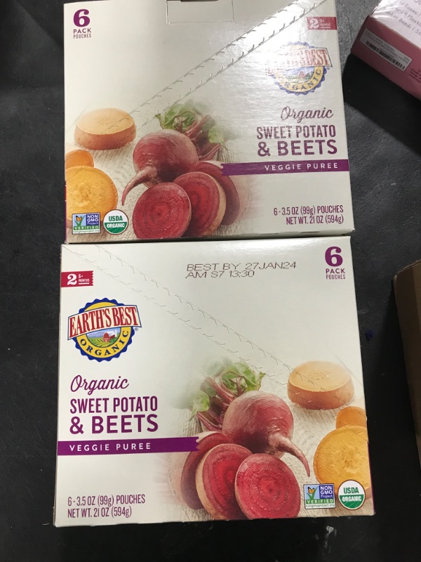 Photo 2 of 2 pack Earth's Best Organic Stage 2 Baby Food, Sweet Potato & Beets, 3.5 oz Pouch, 12 Pack BB 1/27/2024