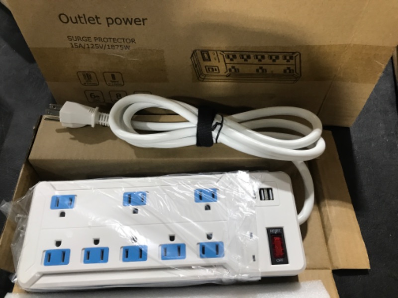 Photo 2 of ETL Listed Power Strip Surge Protector, 8 Outlets with 3 USB Ports(1.6In Wide), 6 Ft Power Cord (1875W/15A) Multiple Colors Power Strip for Home, Office, Dorm Essential-1Pack(Blue)