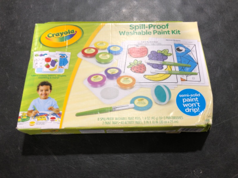 Photo 2 of Crayola Spill Proof Paint Set (8ct), Washable Toddler Paint Kit, with Activity Pages, Kids Paint Brushes, Paint Pots, Ages 3+