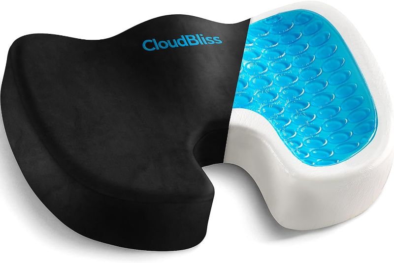 Photo 1 of CloudBliss Gel Seat Cushion - Non-Slip Ergonomic Gel & Memory Foam - Coccyx,Tailbone,Sciatica & Back Pain Relief - Office Chairs,Car Seat,Wheelchair Cushion(Black)
