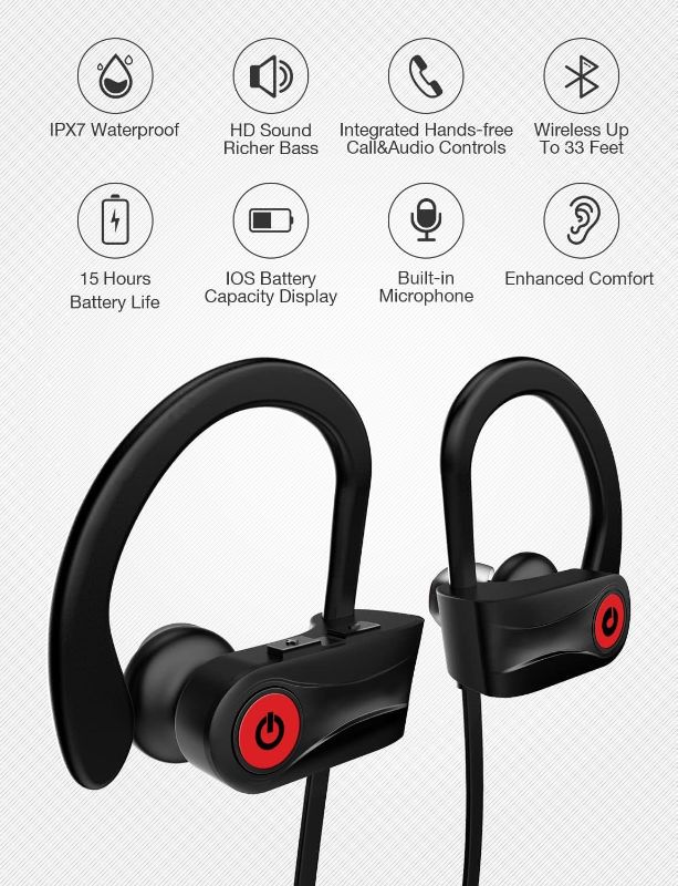 Photo 1 of Bluetooth Earbuds Wireless Headphones Bluetooth Headphones, Sports Earbuds, IPX7 Waterproof Stereo Earphones for Gym Running 15 Hours Playtime Sound Isolation Headsets,Black
