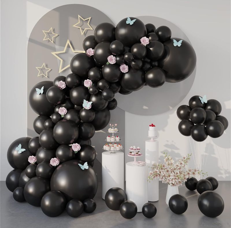 Photo 1 of 100Pcs Black Party Latex Balloons, 18"+12"+10"+5" Black Balloons Arch Kit as Birthday Party Balloons Gender Reveal Balloons Baby Shower Balloons Wedding Anniversary Bridal Shower Party Decorations 