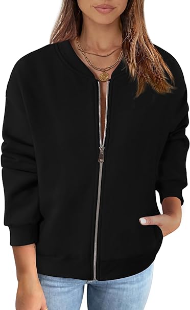 Photo 1 of L MEROKEETY Womens Long Sleeve Zip Up Sweatshirts Jackets Casual Loose Outwear with Pockets
