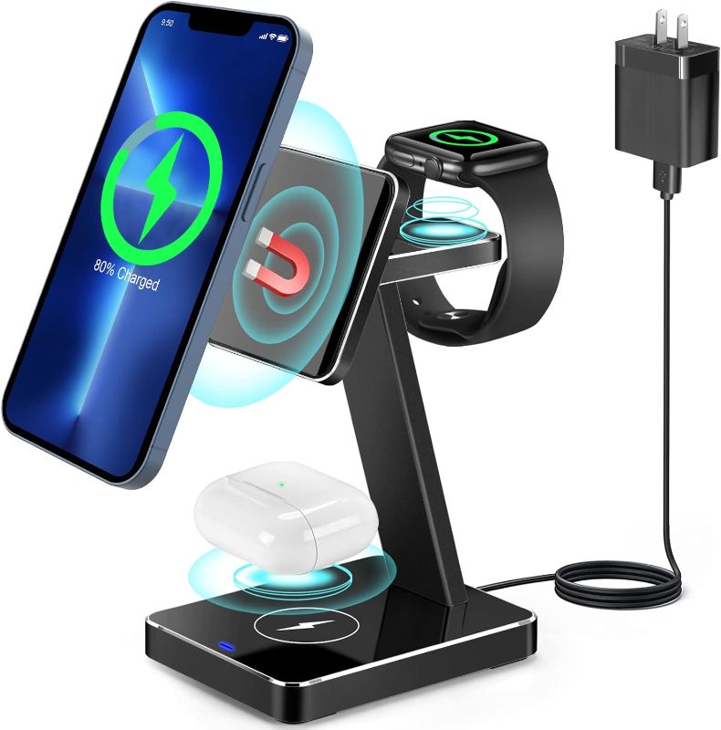 Photo 1 of Aluminum Alloy 3 in 1 Magnetic Wireless Charger,15W Fast Wireless Charging Station Compatible with MagSafe Charger Stand iPhone 15 14 13 12 Pro/Pro...
