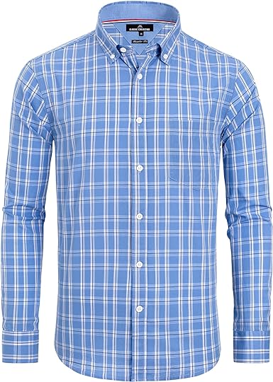 Photo 1 of Alimens & Gentle Men's Plaid Button Down Shirts Cotton Long Sleeve Dress Shirts Regular Fit Gingham Shirts---med
