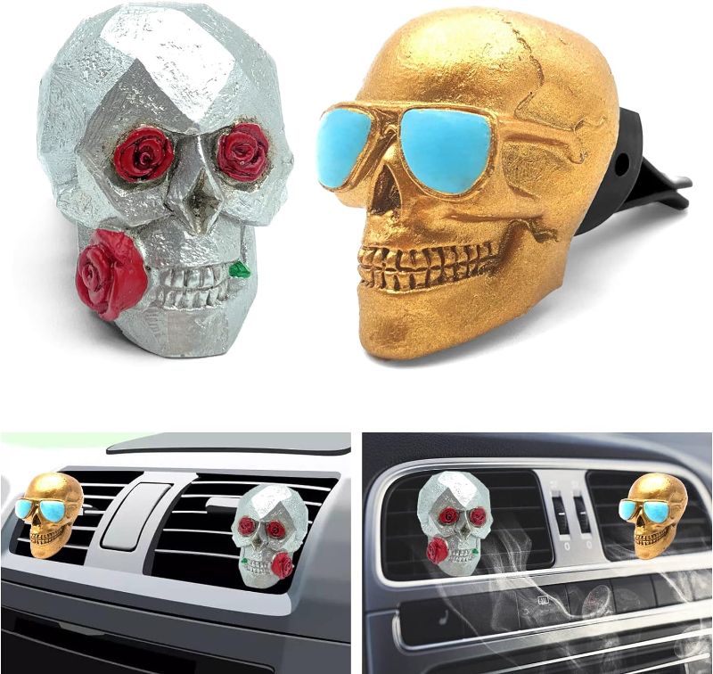 Photo 1 of 2PCS Skull Car Air Vent Clip, Car Air Freshener Scent Clip, Funny and Cool Skull Car Interior Decoration Accessories, Universal Car Pendant