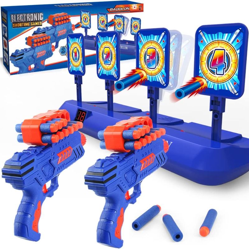 Photo 1 of BAODLON Digital Shooting Targets with Foam Dart Toy Gun, Electronic Scoring Auto Reset 4 Targets, Shooting Game Toys Gifts for Age of 5, 6, 7, 8, 9, 10+ Years Old Kids, Boys, Compatible with 2 Toy Gun