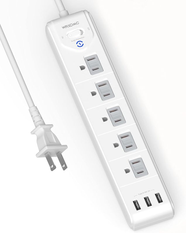 Photo 1 of 2 Prong Power Strip, WRXDMC 2 Prong to 3 Prong Outlet Adapter, 5ft Extension Cord with Polarized Plug, 1680J Surge Protector, 5 AC Outlets & 3 USB, Wall Mountable, Ideal for Non-Grounded Outlets