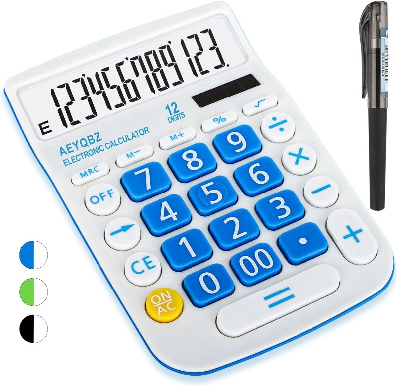 Photo 1 of Cute Calculators Desktop, Two Way Power Battery and Solar Desk Calculator, Big Buttons Easy to Press Used as Office Calculators for Desk, 12 Digit Adding Machine Calculators Large LCD Display