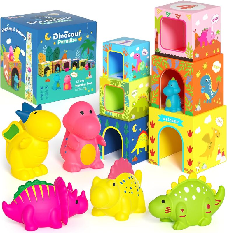 Photo 1 of Dinosaur Toys for 1 2 3 Year Old Boys Girls Baby, Nesting and Stacking Building Blocks, Toddler Toys for Age 2-4, Sensory Montessori Learning Game Infant Toys for Kids 3-5, Babies Birthday Gifts