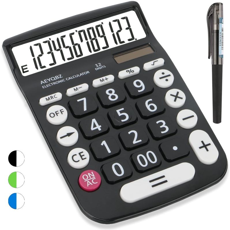 Photo 1 of Cute Calculators Desktop, Two Way Power Battery and Solar Desk Calculator, Big Buttons Easy to Press Used as Office Calculators for Desk, 12 Digit Adding Machine Calculators Large LCD Display(Black)