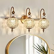 Photo 1 of  Vintage Bathroom Light Fixtures Gold Vanity Light with Glass Globe LampShade 3 Lights Mid Century G9 Bulb Wall Sconce Indoor Vanity Light Over Mirror for Kitchen Bedroom Farmhouse Living Room