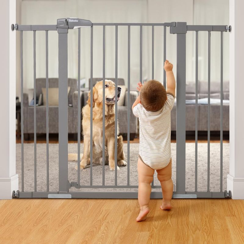 Photo 1 of BABELIO 36 Inch Tall Metal Baby Gate, 29-48" Auto Close Pressure Mounted Dog Gate for Stairs?Doorways & Hallway, Protector Basics Easy Walk Thru Pet Gate, Child Gate with 4*Wall Cups,Gray