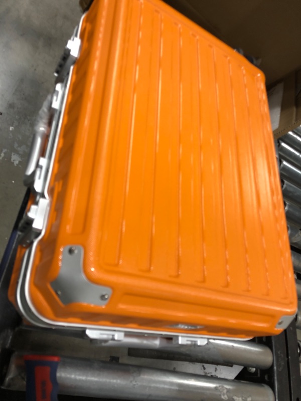 Photo 2 of LUGGEX Carry On Luggage with Aluminum Frame, Polycarbonate Zipperless Luggage with Wheels, Orange Hard Shell Suitcase 4 Metal Corner Orange 20